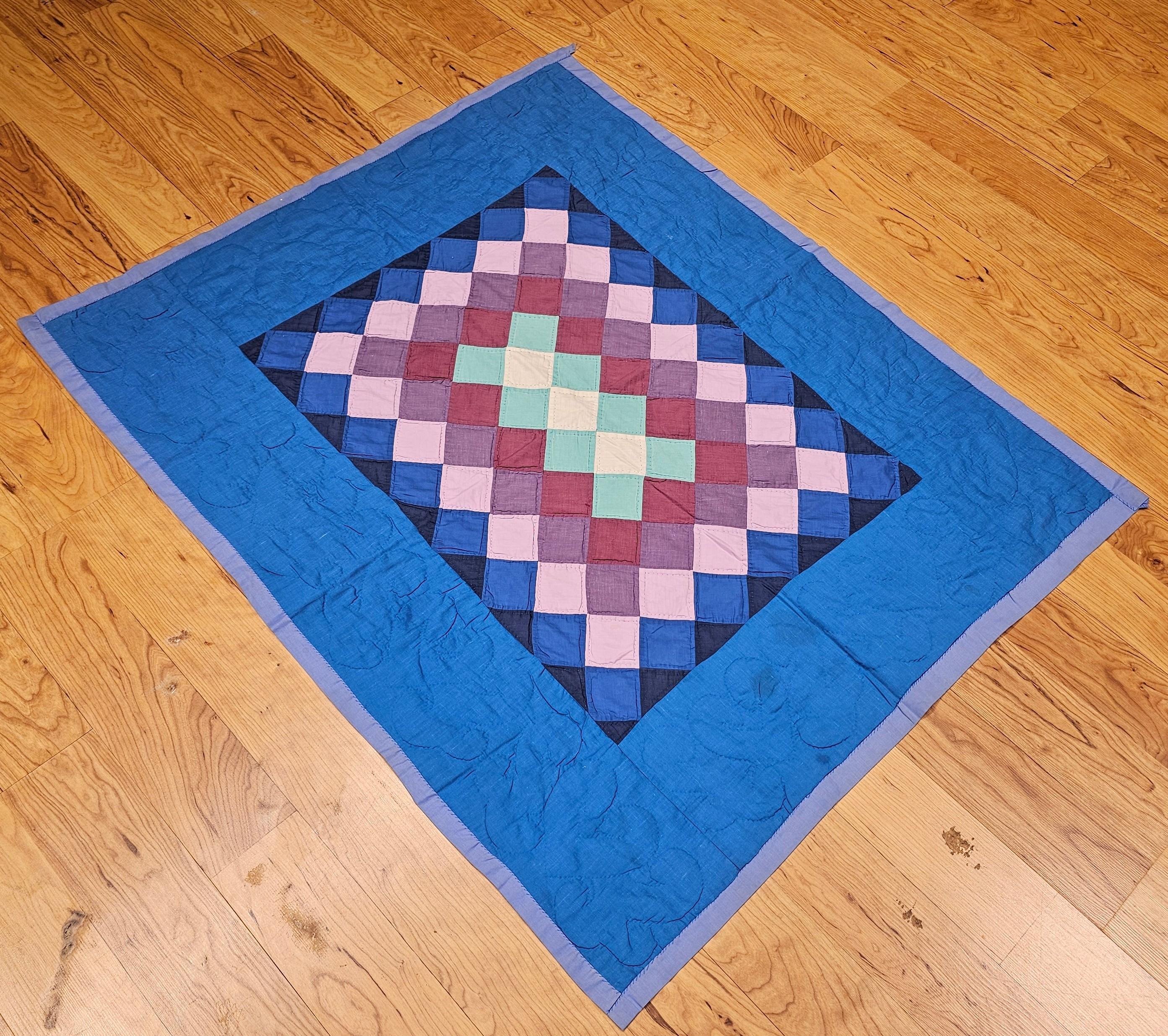 Vintage Pennsylvania Amish “Sunshine and Shadows” Hand-Stitched Crib Quilt For Sale 9