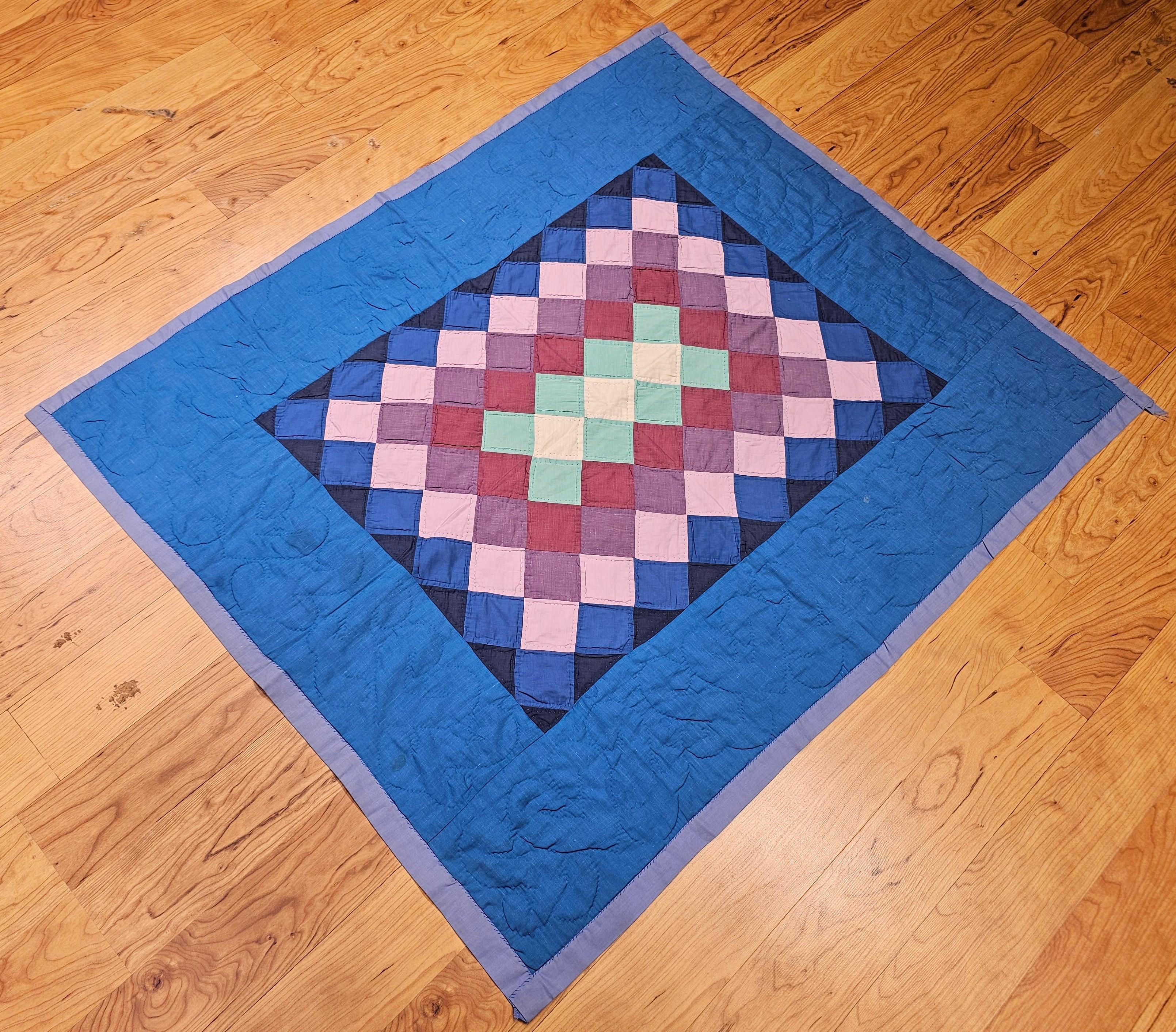 Vintage Pennsylvania Amish “Sunshine and Shadows” Hand-Stitched Crib Quilt For Sale 11