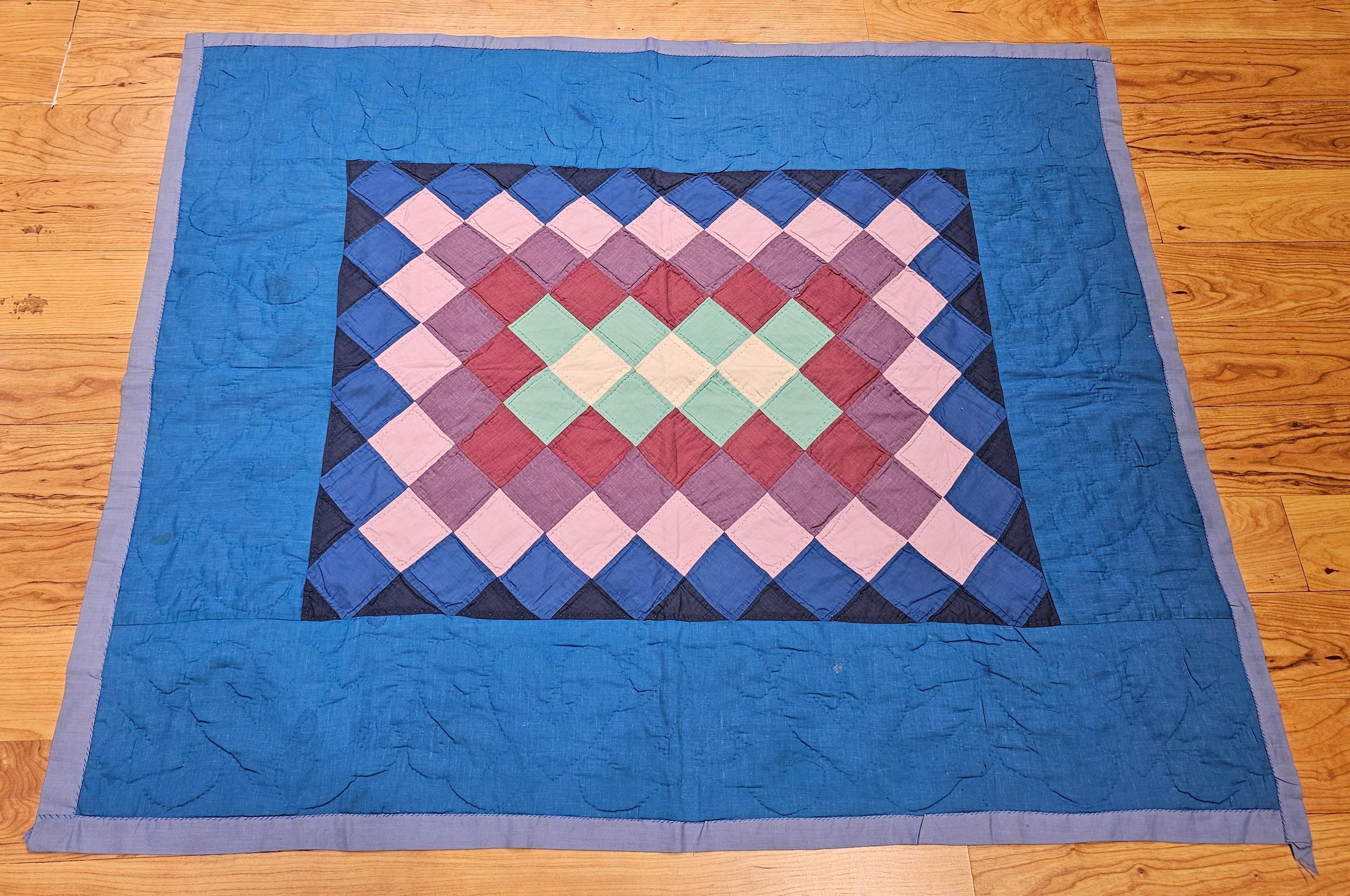 Vintage Pennsylvania Amish “Sunshine and Shadows” Hand-Stitched Crib Quilt For Sale 13
