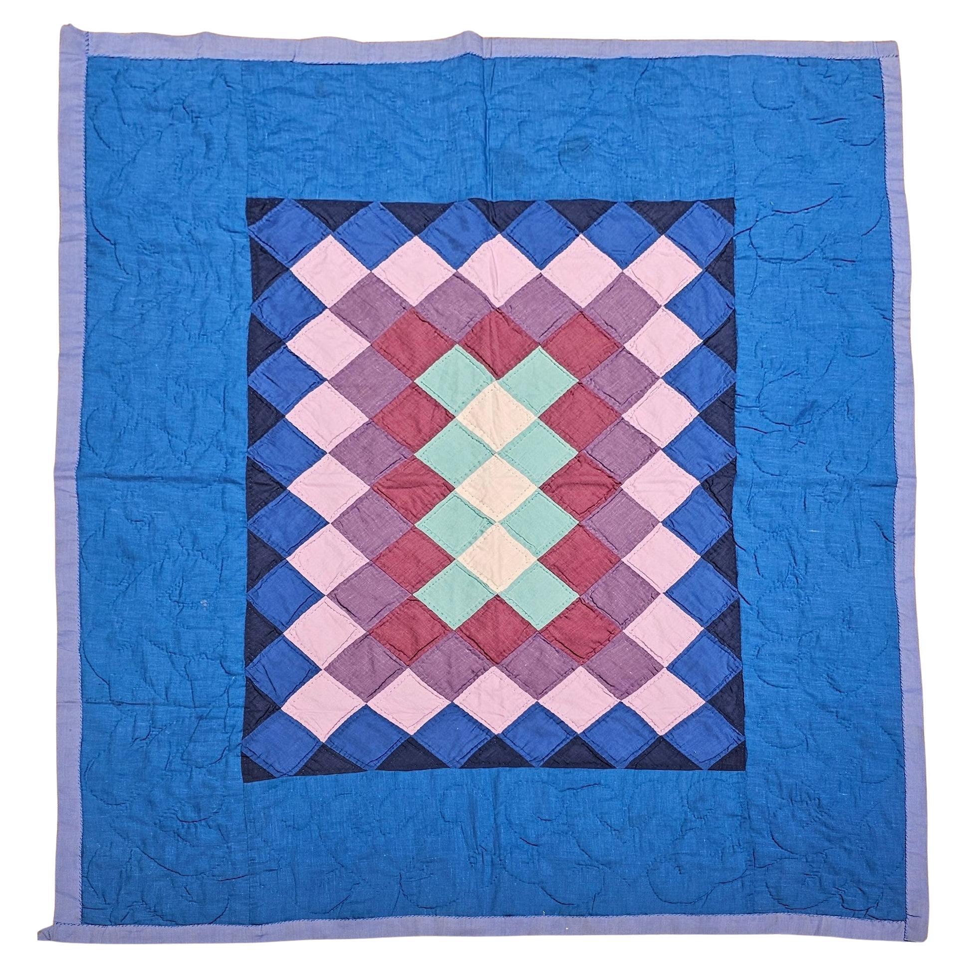 Colcha de cuna vintage Pennsylvania Amish "Sol y sombras" cosida a mano