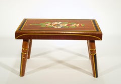 Vintage Pennsylvania Dutch Folk Art Hand Painted Wooden Stool