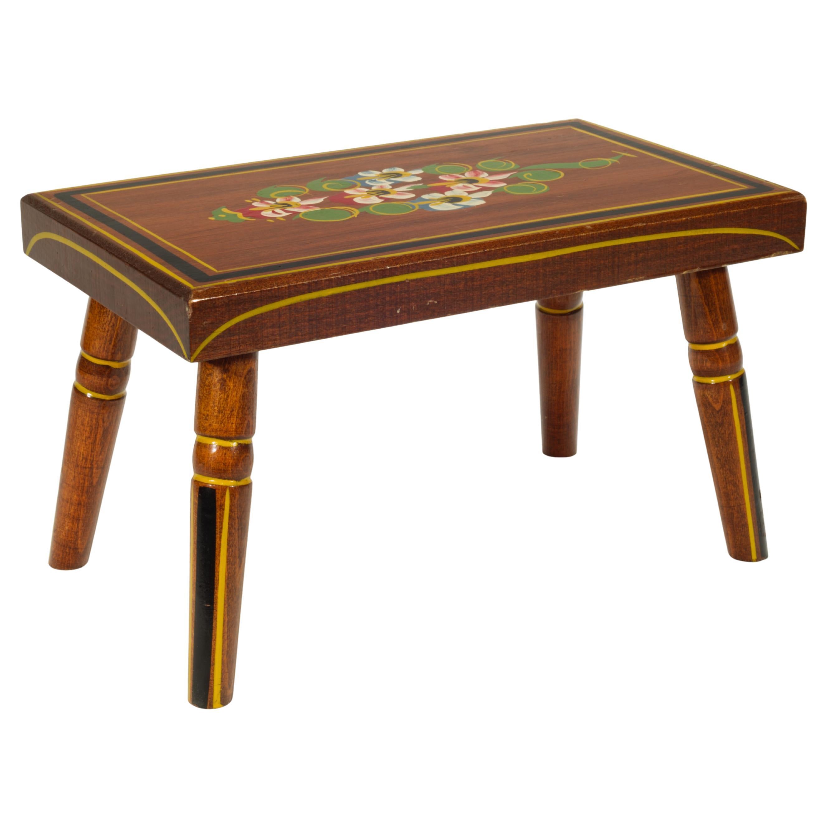 Vintage Pennsylvania Dutch Folk Art Hand Painted Wooden Stool