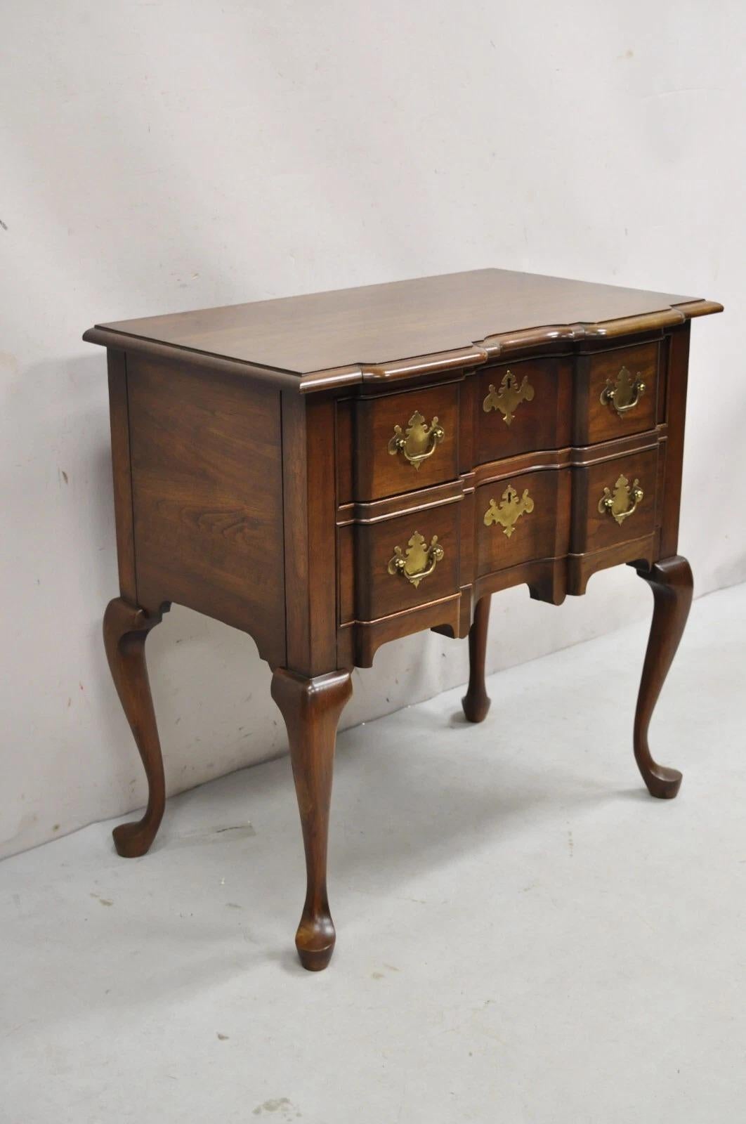 Vintage Pennsylvania House Queen Anne Cherry Wood Block Front 2 Drawer Lowboy Commode. Circa Late 20th Century. Measurements: 30.5