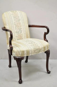 Vintage Pennsylvania House Queen Anne Mahogany Upholstered Gooseneck Arm Chair