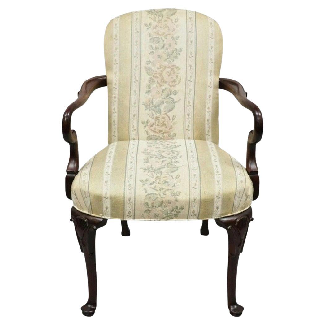 Vintage Pennsylvania House Queen Anne Mahogany Upholstered Gooseneck Arm Chair
