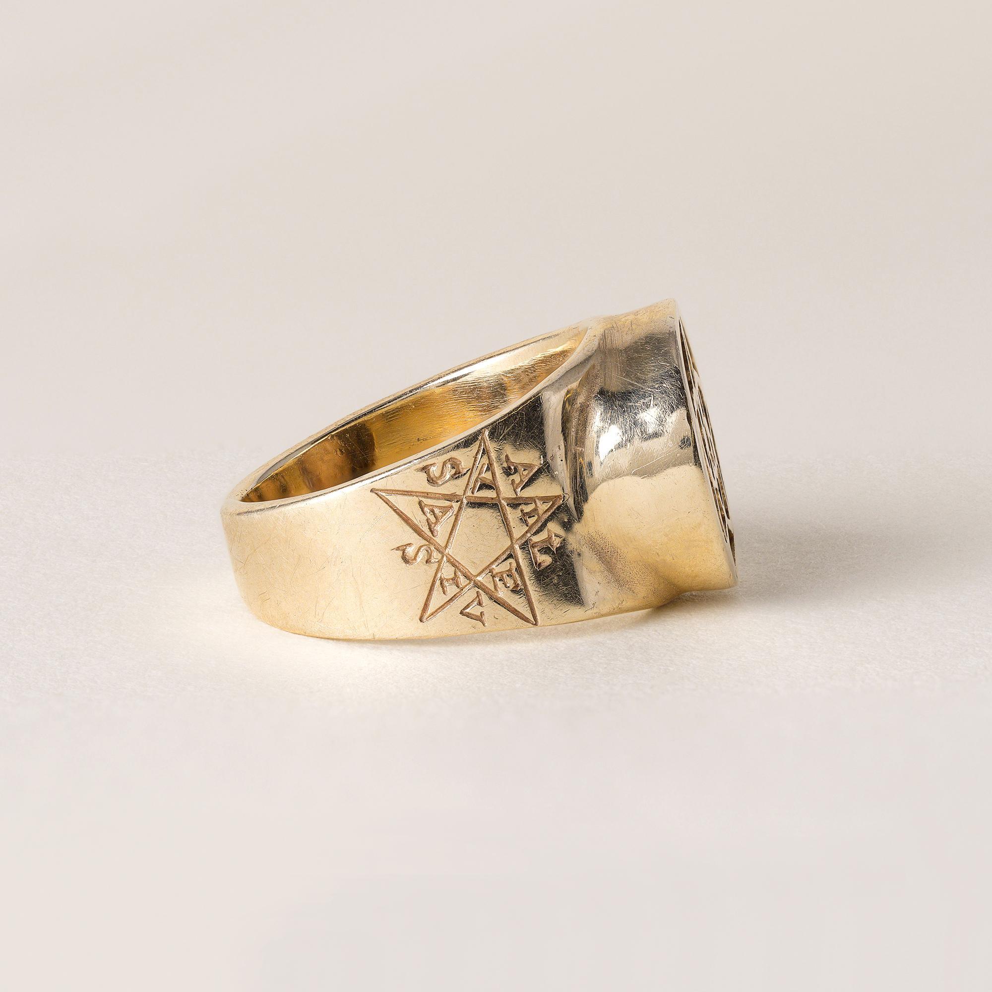 Contemporaneo Anello Pentagramma Vintage Diamante Stella a Cinque Punte Fascia Astrologica Oro 14K in vendita