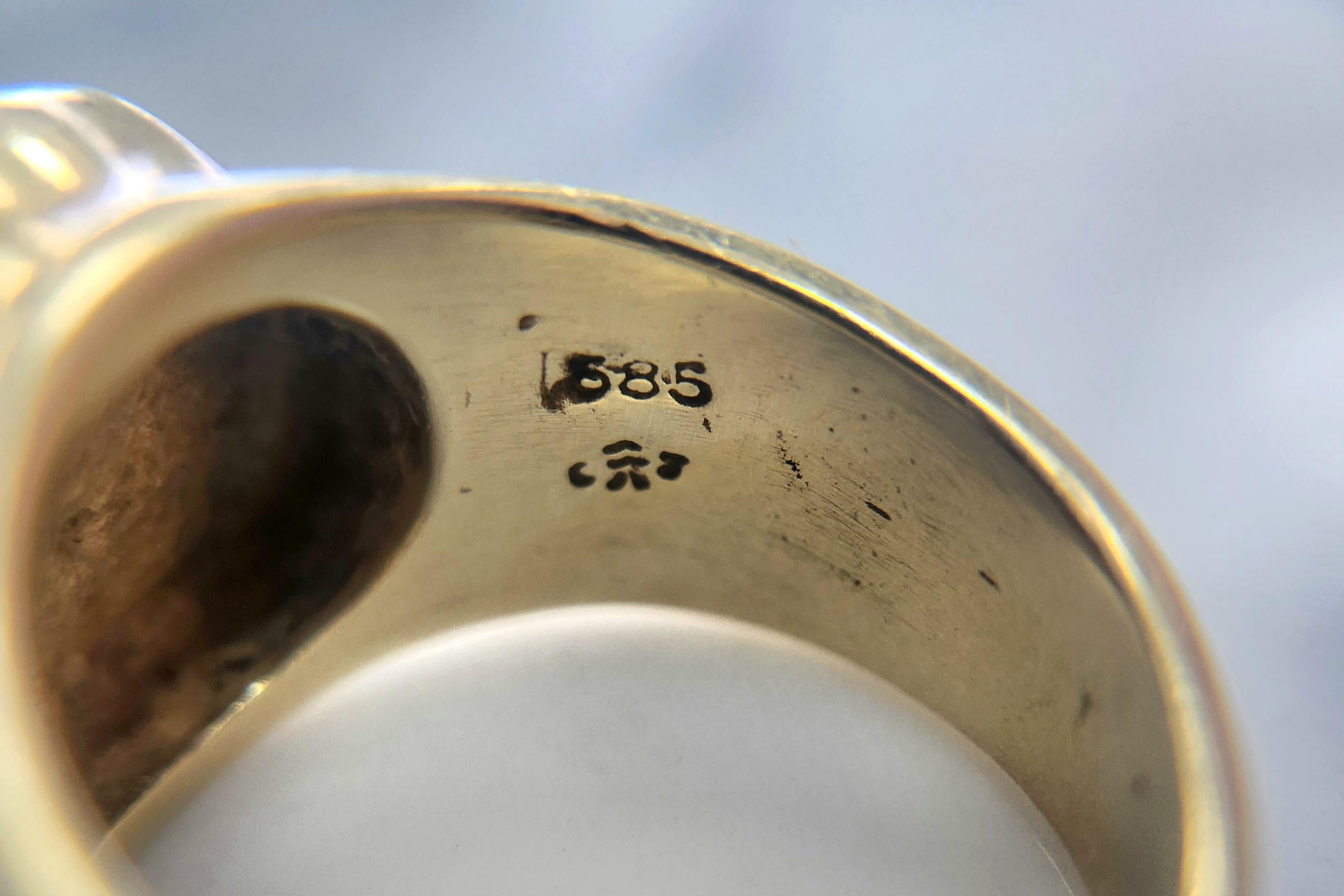 Anello Pentagramma Vintage Diamante Stella a Cinque Punte Fascia Astrologica Oro 14K in vendita 1