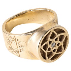 Anello Pentagramma Vintage Diamante Stella a Cinque Punte Fascia Astrologica Oro 14K