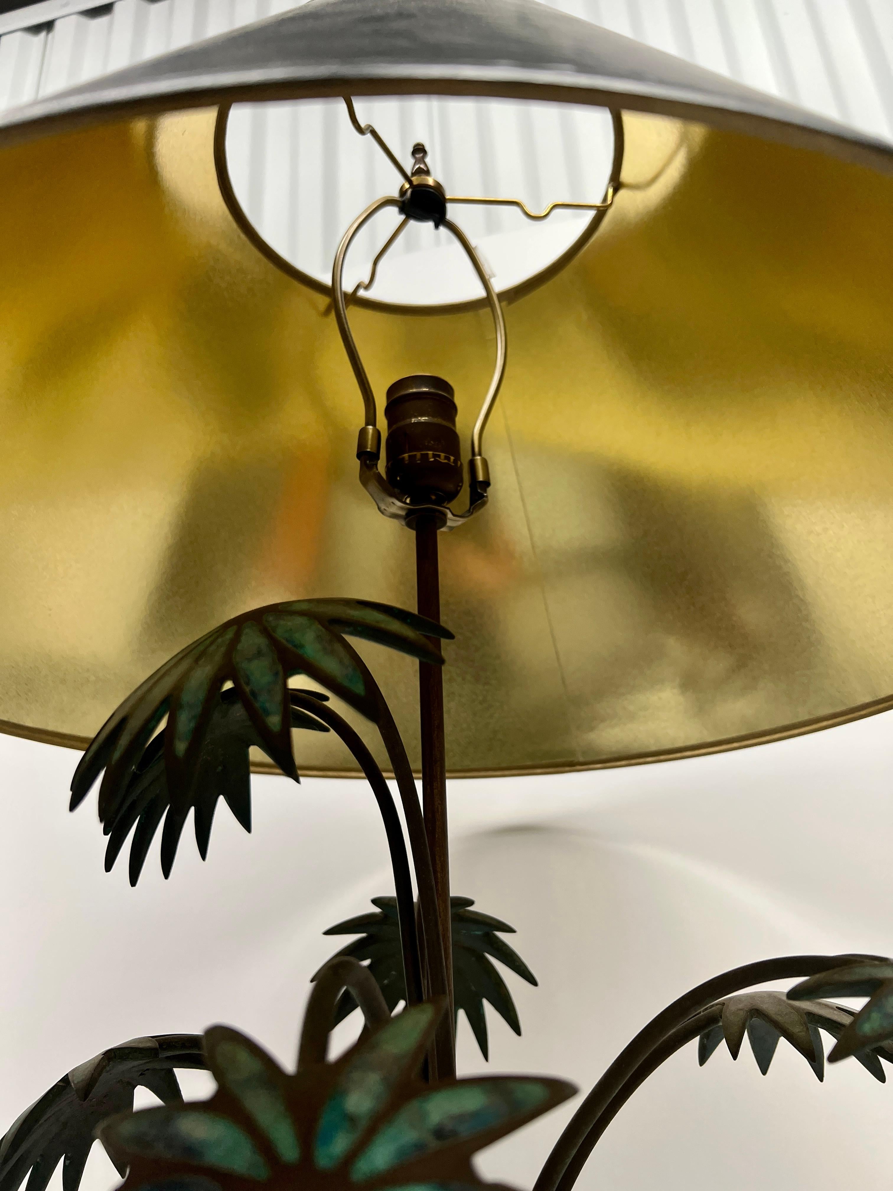 Vintage Pepe Mendoza Bronze Palm Tree Malachite Inset Table Lamp C. 1950 For Sale 3