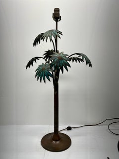 Vintage Pepe Mendoza Bronze Palm Tree Malachite Inset Table Lamp C. 1950