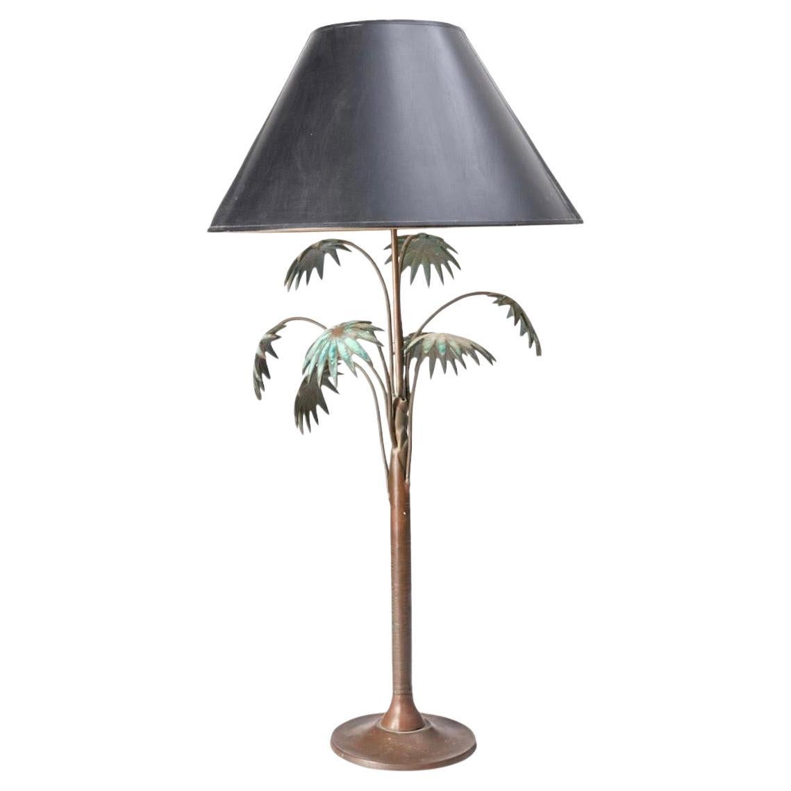 Vintage Pepe Mendoza Bronze Palmen- Malachit-Tischlampe mit Intarsien, Vintage, ca. 1950