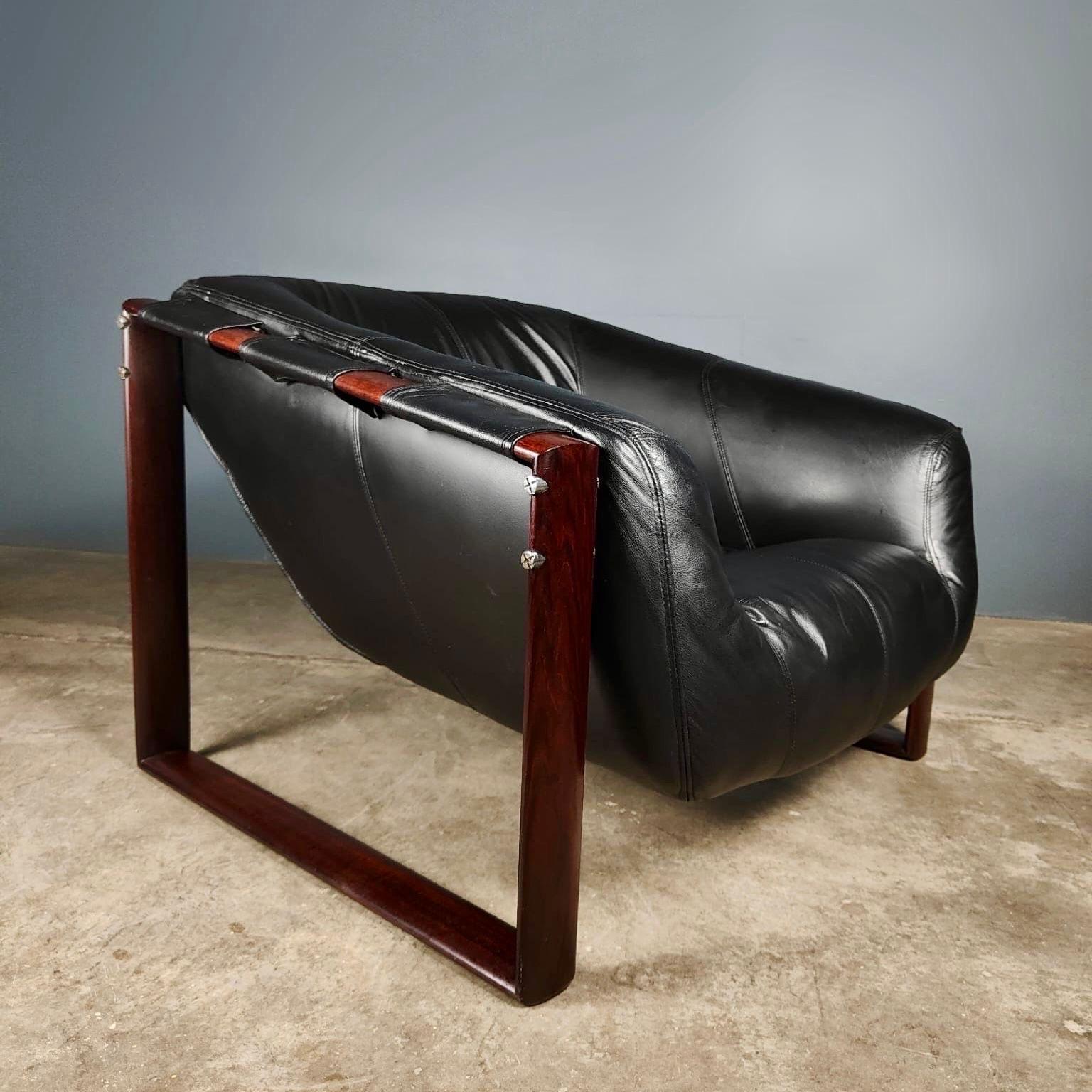 Mid-Century Modern Vintage Percival Lafer MP-127 Brazilian Rosewood Lounge Chair Black Leather