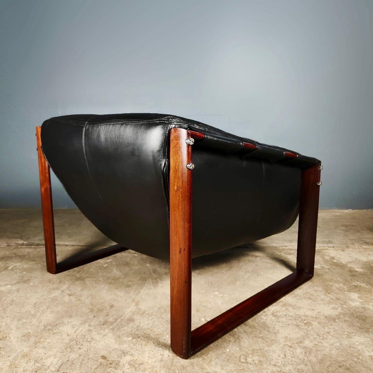 Late 20th Century Vintage Percival Lafer MP-127 Brazilian Rosewood Lounge Chair Black Leather