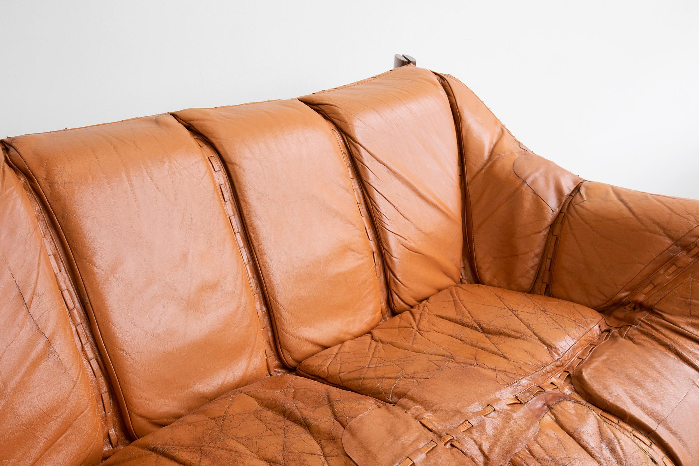 Mid-Century Modern Vintage Percival Lafer MP-211 Sofa Brazilian Rosewood & Original Cognac Leather 