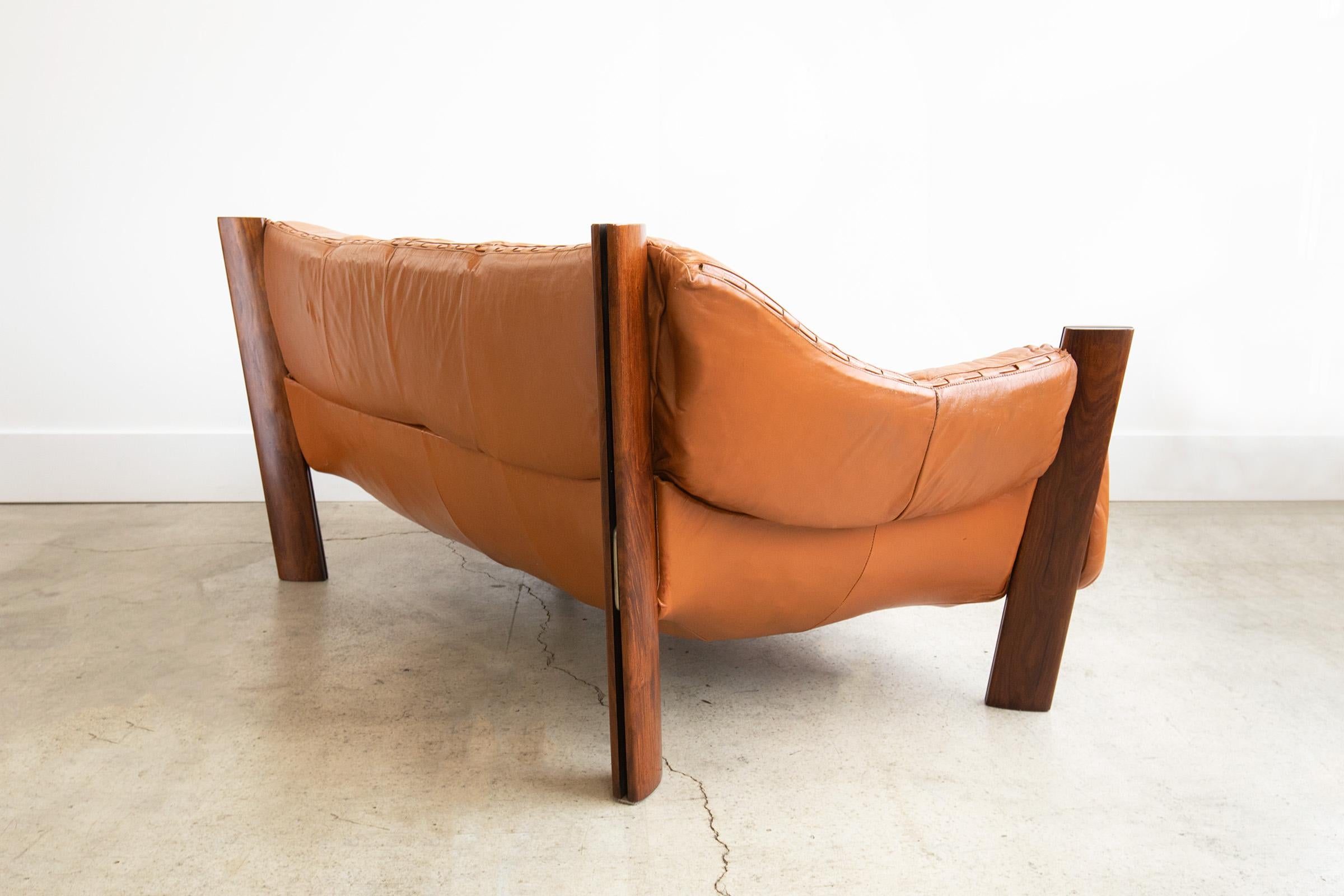 Mid-20th Century Vintage Percival Lafer MP-211 Sofa Brazilian Rosewood & Original Cognac Leather 