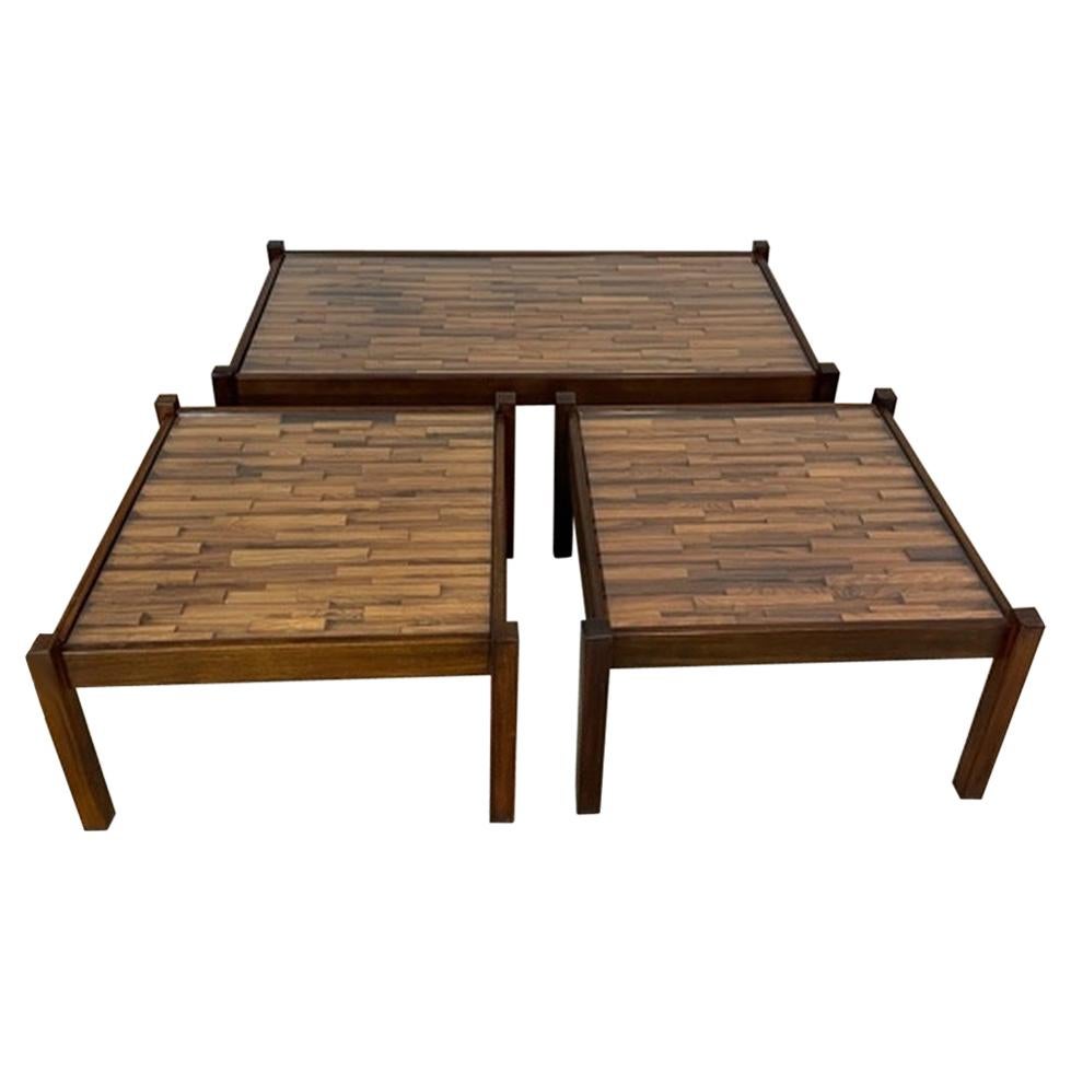 Vintage Percival Lafer Rosewood Set of Three Tables For Sale