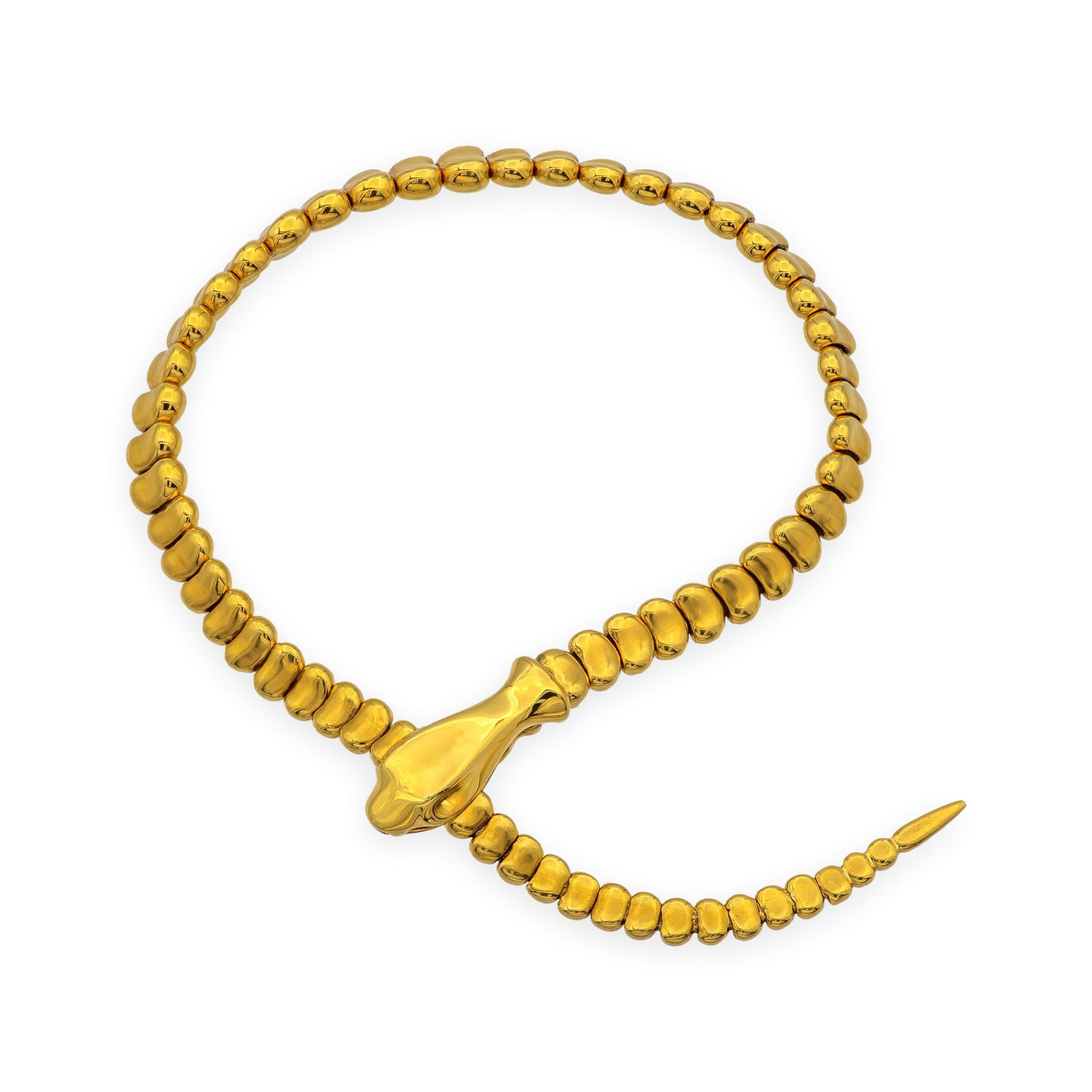 Vintage Peretti Tiffany 
Co. 18K Yellow Gold Articulated Snake Lariat Bracelet