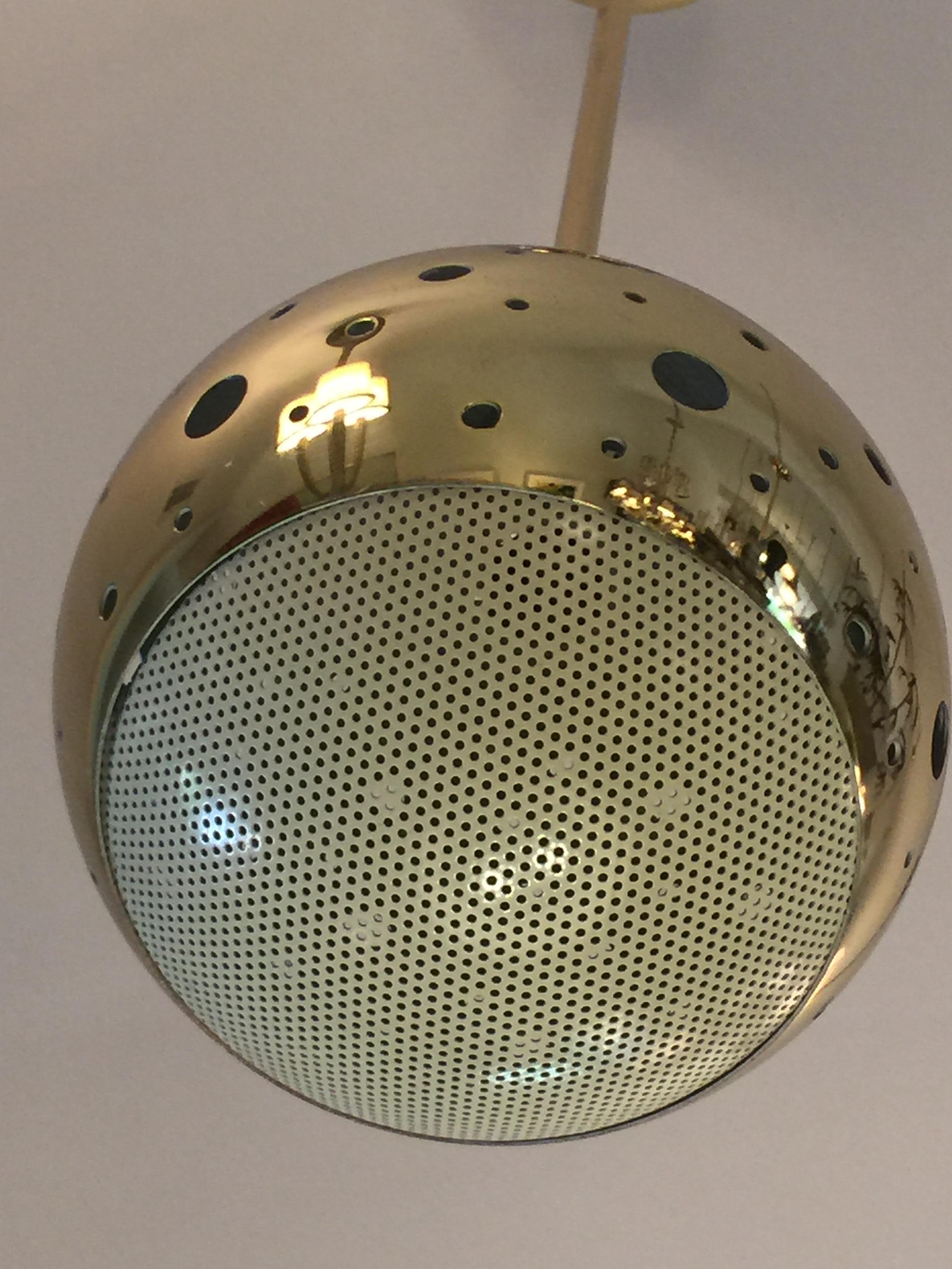 Vintage Perforated Brass Globe Pendant In Good Condition For Sale In East Hampton, NY
