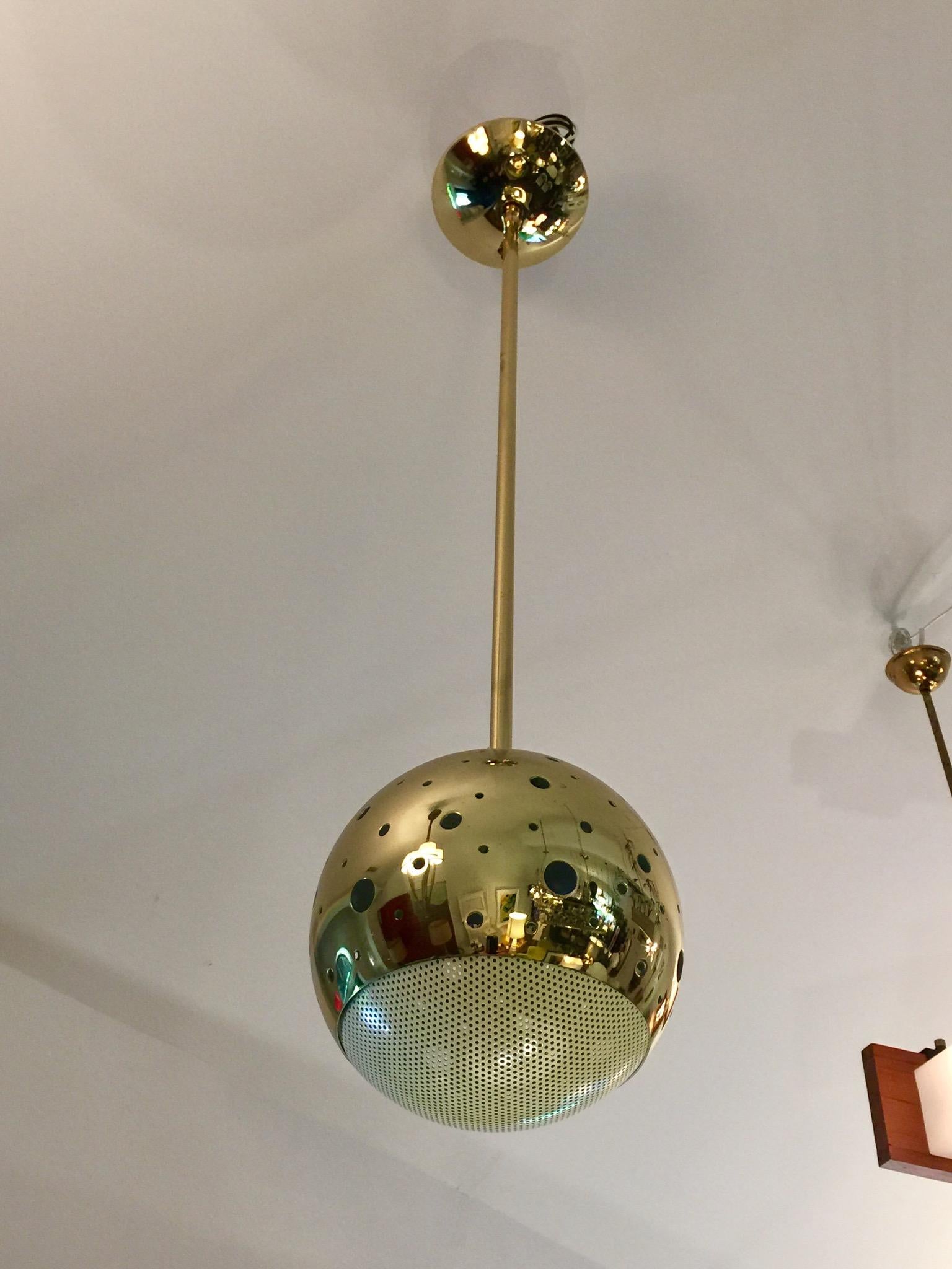 Mid-20th Century Vintage Perforated Brass Globe Pendant For Sale