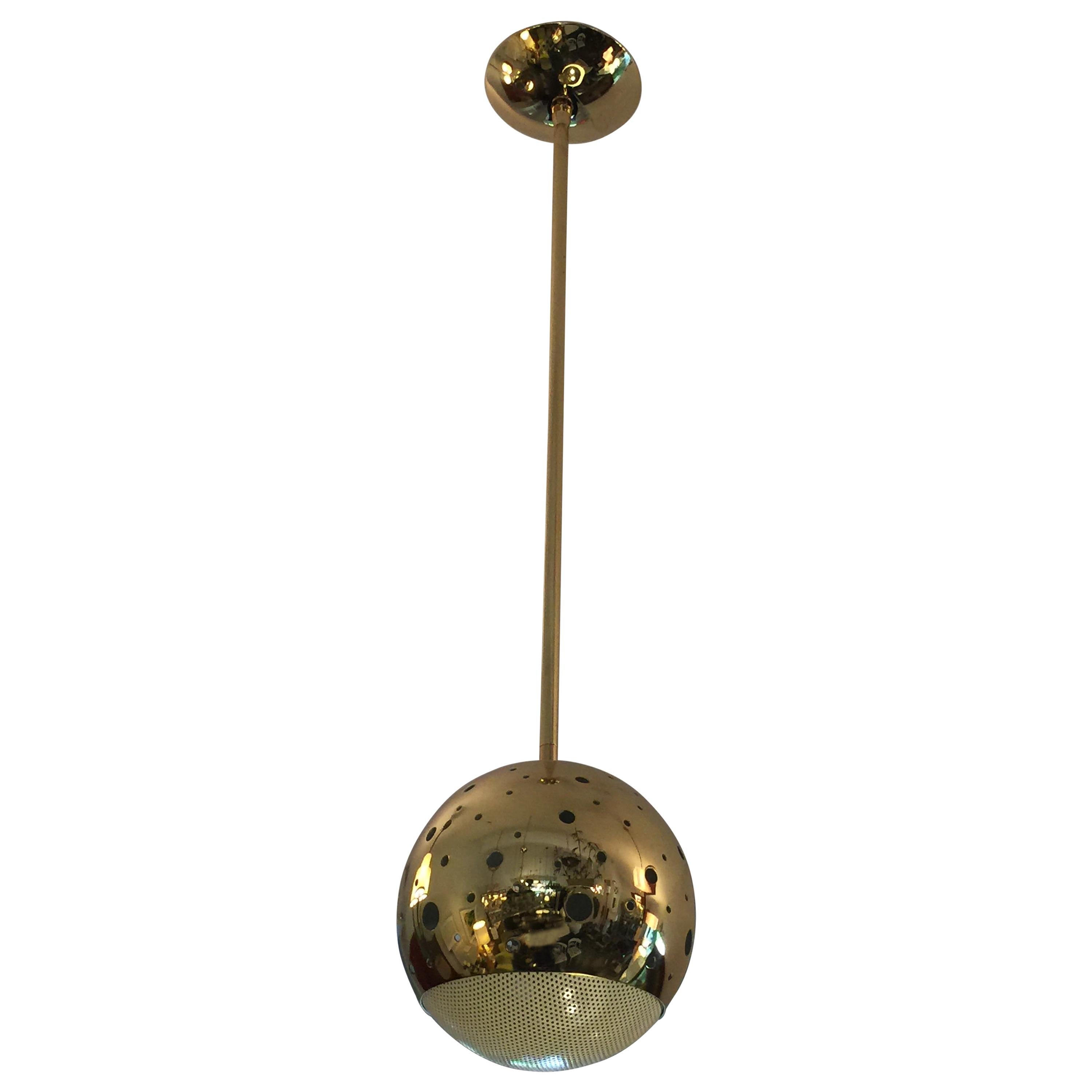 Vintage Perforated Brass Globe Pendant For Sale