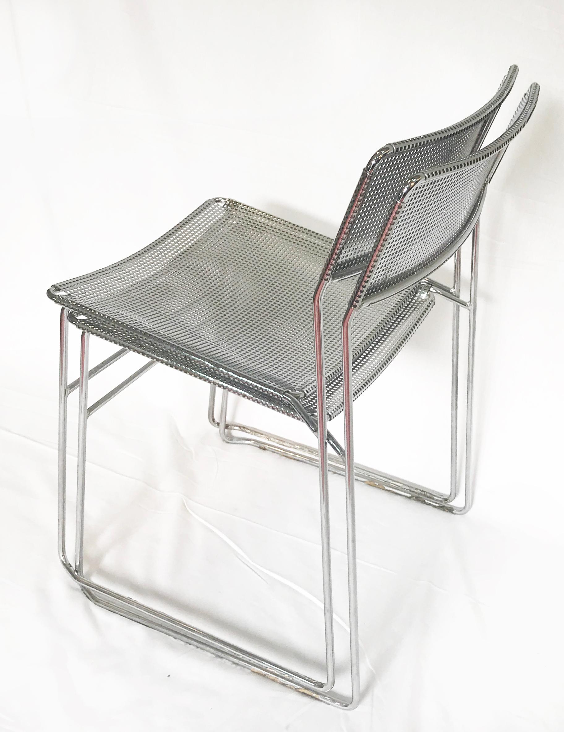 Vintage Perforated Chrome & Steel Chairs by Niels Jorgen Haugesen for Magis, Set 4