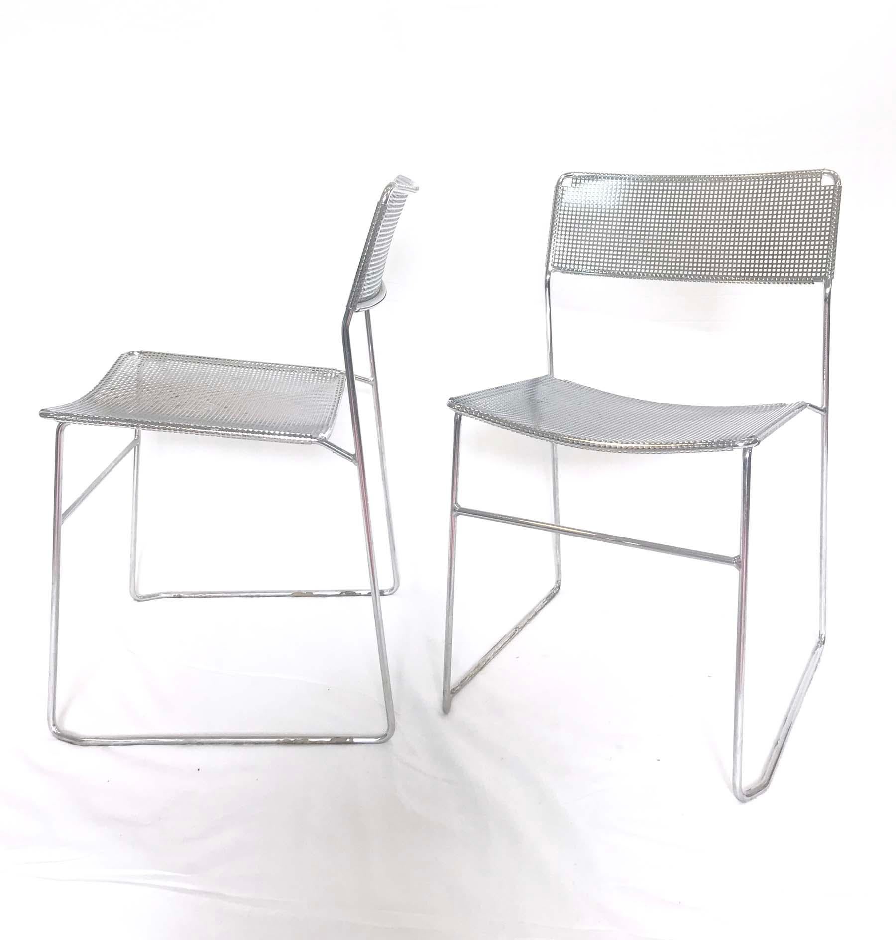 Mid-Century Modern Vintage Perforated Chrome & Steel Chairs by Niels Jorgen Haugesen for Magis, Set