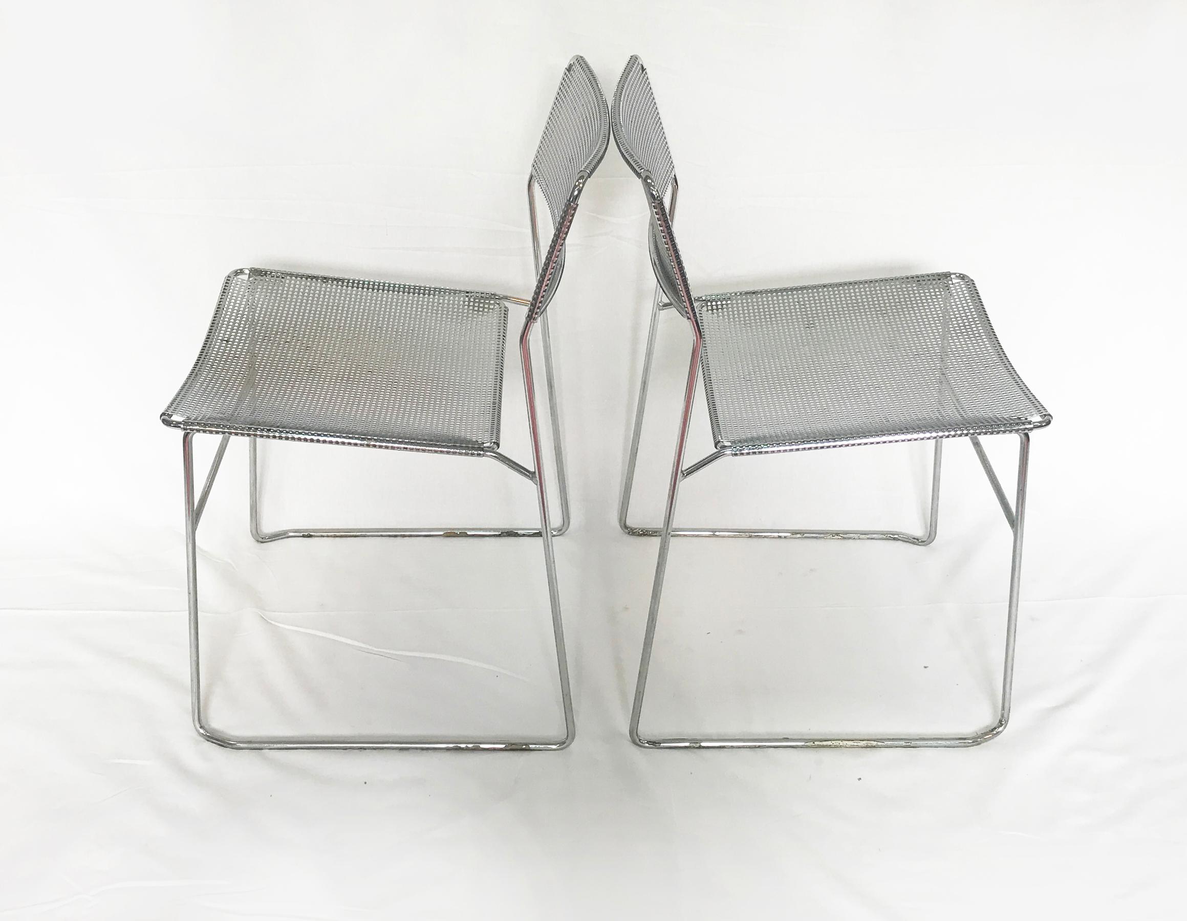 Italian Vintage Perforated Chrome & Steel Chairs by Niels Jorgen Haugesen for Magis, Set