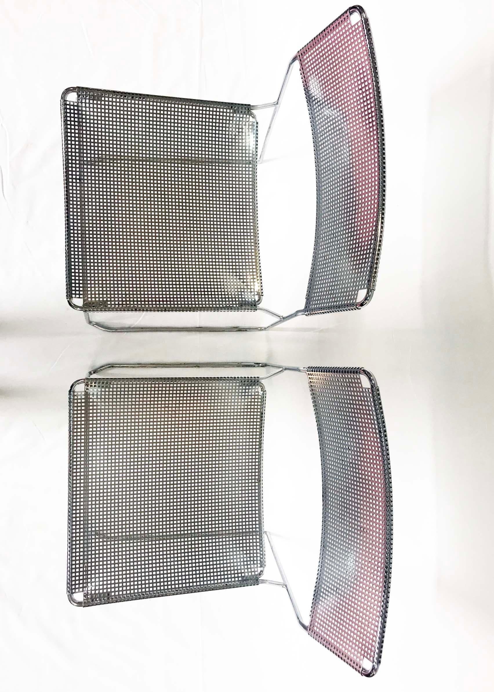 Vintage Perforated Chrome & Steel Chairs by Niels Jorgen Haugesen for Magis, Set In Good Condition In Bilbao, ES