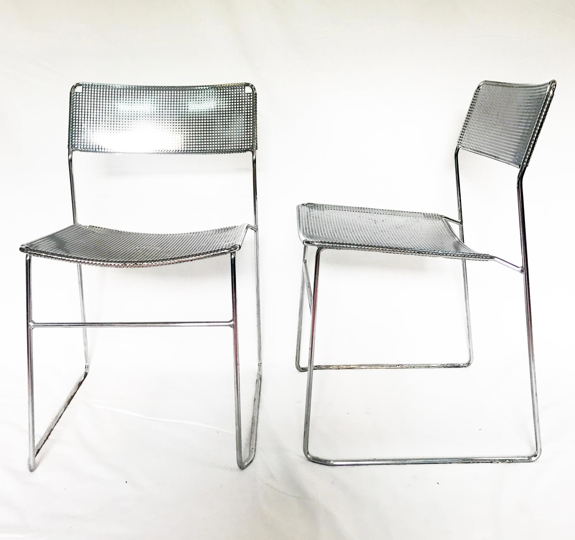 Late 20th Century Vintage Perforated Chrome & Steel Chairs by Niels Jorgen Haugesen for Magis, Set