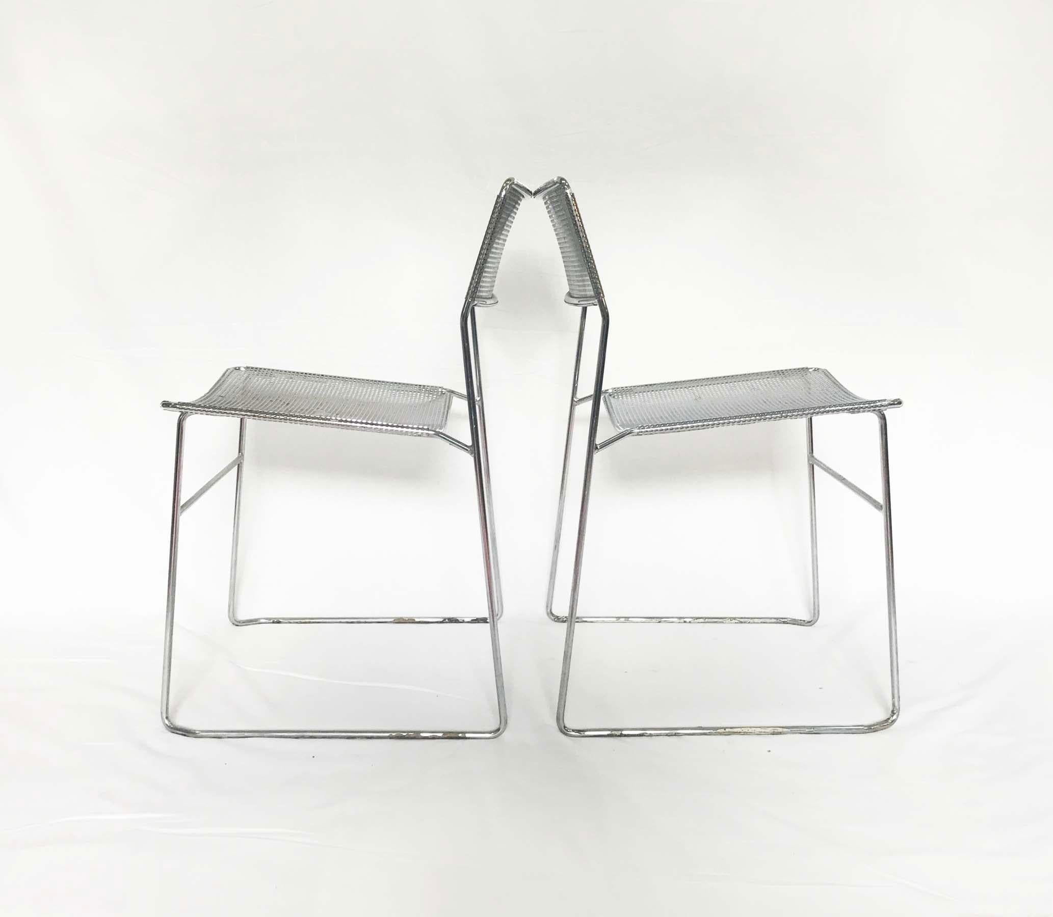 Vintage Perforated Chrome & Steel Chairs by Niels Jorgen Haugesen for Magis, Set 1