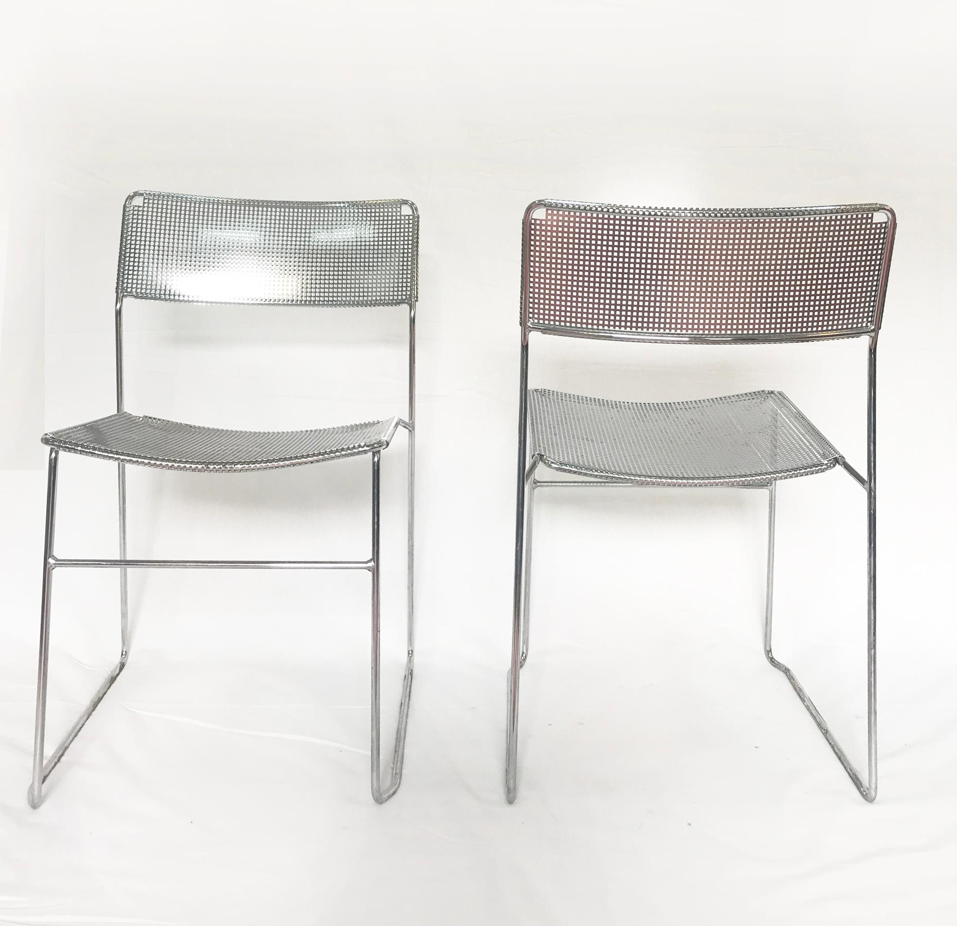 Vintage Perforated Chrome & Steel Chairs by Niels Jorgen Haugesen for Magis, Set 2