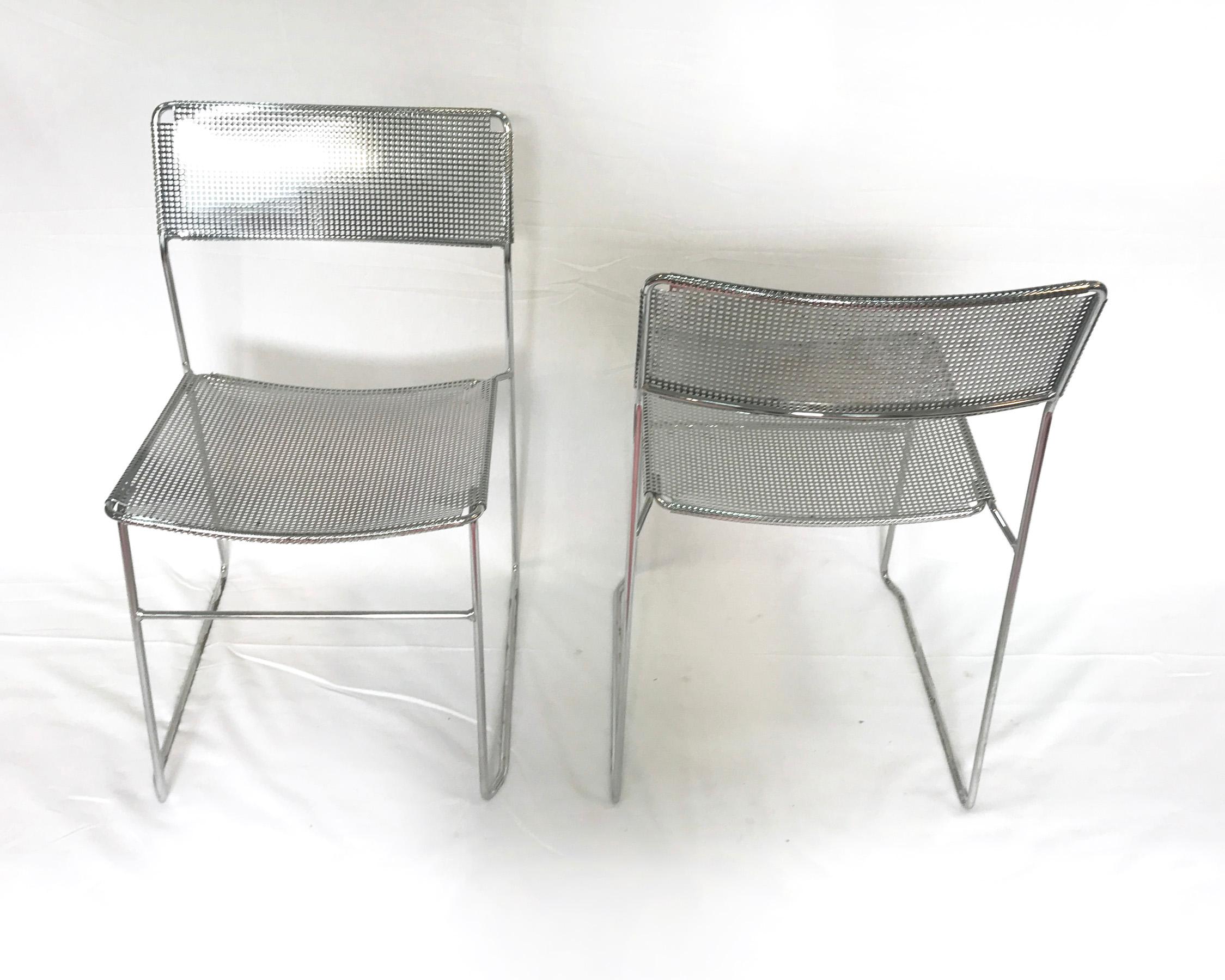 Vintage Perforated Chrome & Steel Chairs by Niels Jorgen Haugesen for Magis, Set 3