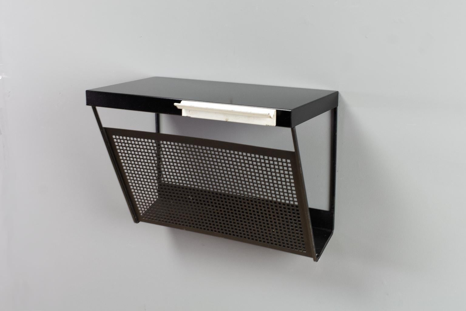 Mid-Century Modern Vintage perforated Magazine Rack in Black and White, 1960s by Tjerk Reijenga 