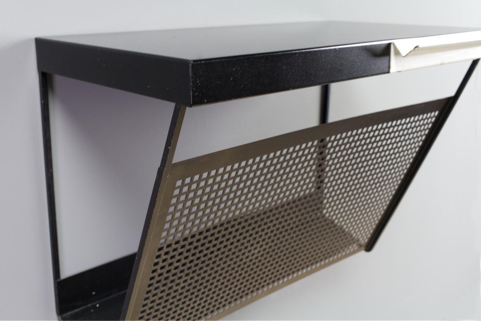 Dutch Vintage perforated Magazine Rack in Black and White, 1960s by Tjerk Reijenga 