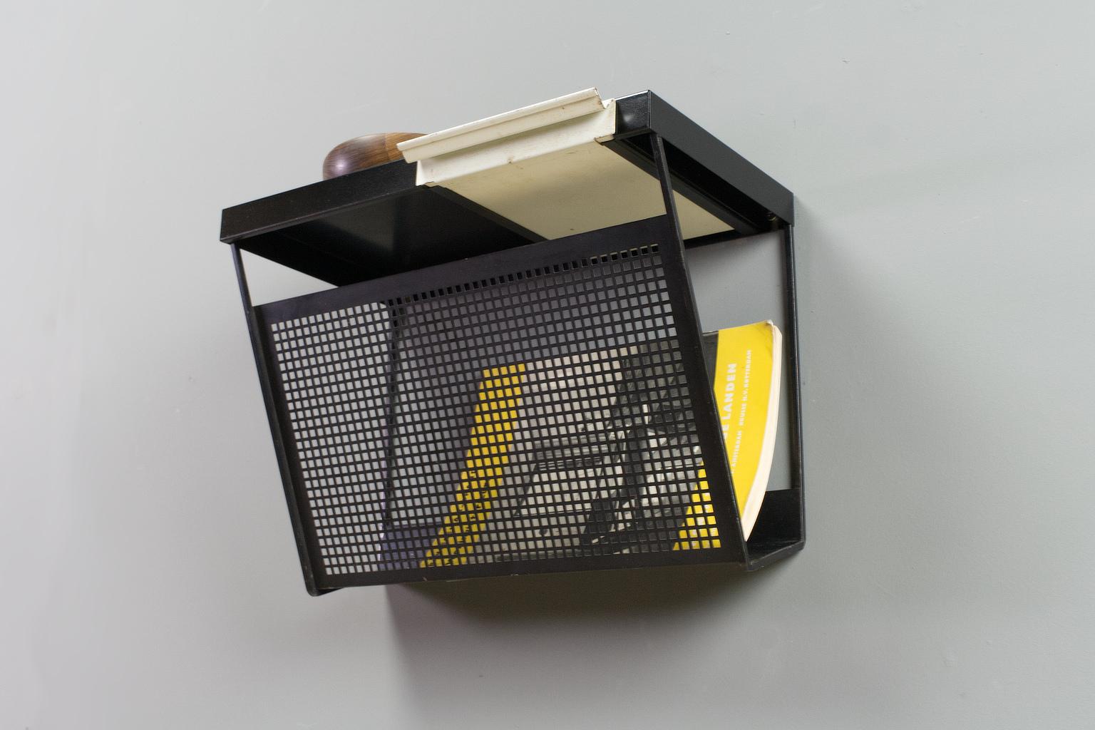 Metal Vintage perforated Magazine Rack in Black and White, 1960s by Tjerk Reijenga 