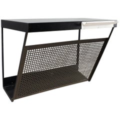 Vintage perforated Magazine Rack in Black and White, 1960s by Tjerk Reijenga 