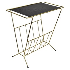 Vintage Perforated Metal & Brass Magazine Rack End / Side Table