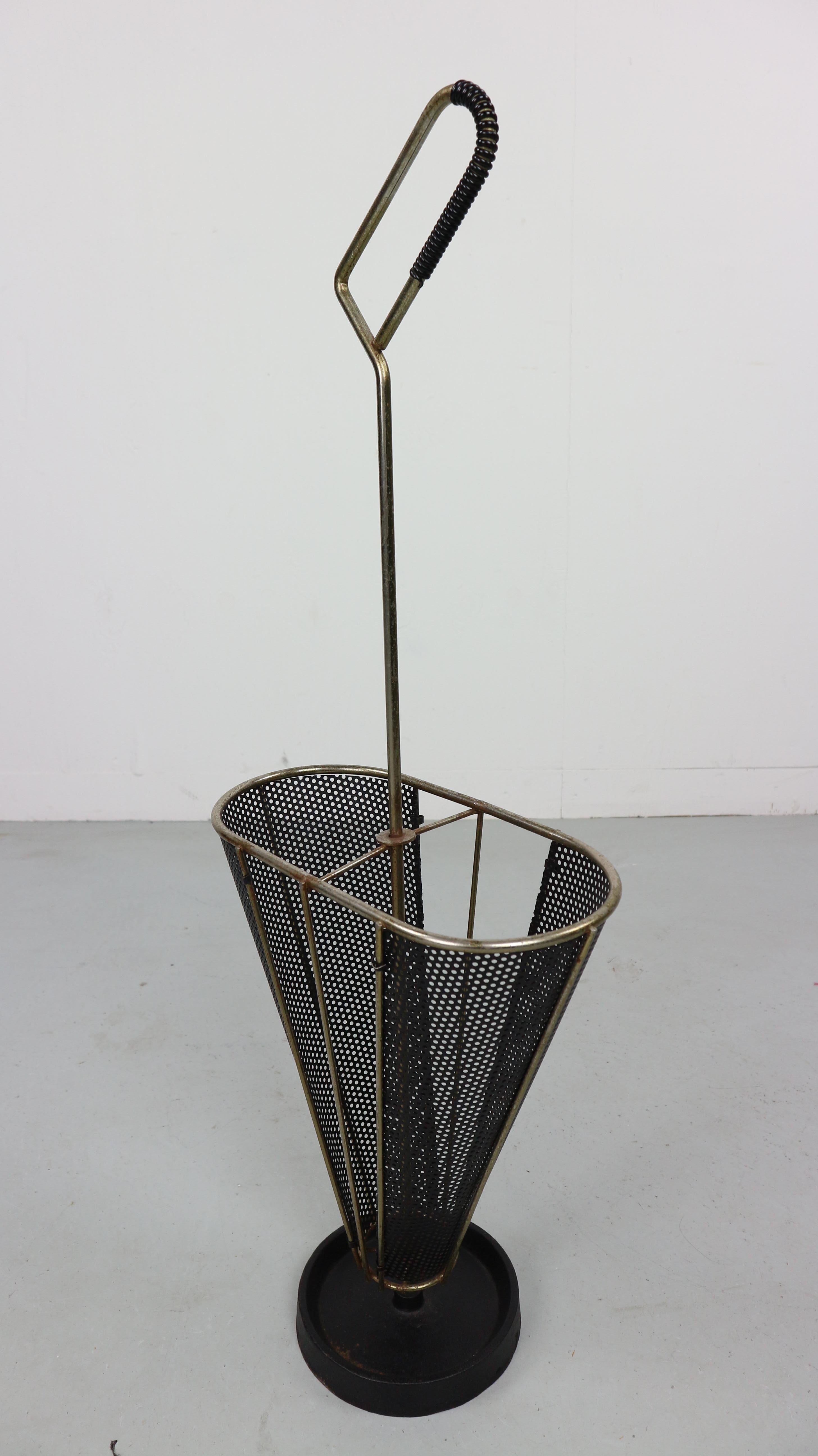 French Vintage Perforated Metal Umbrella Stand, 1950s
