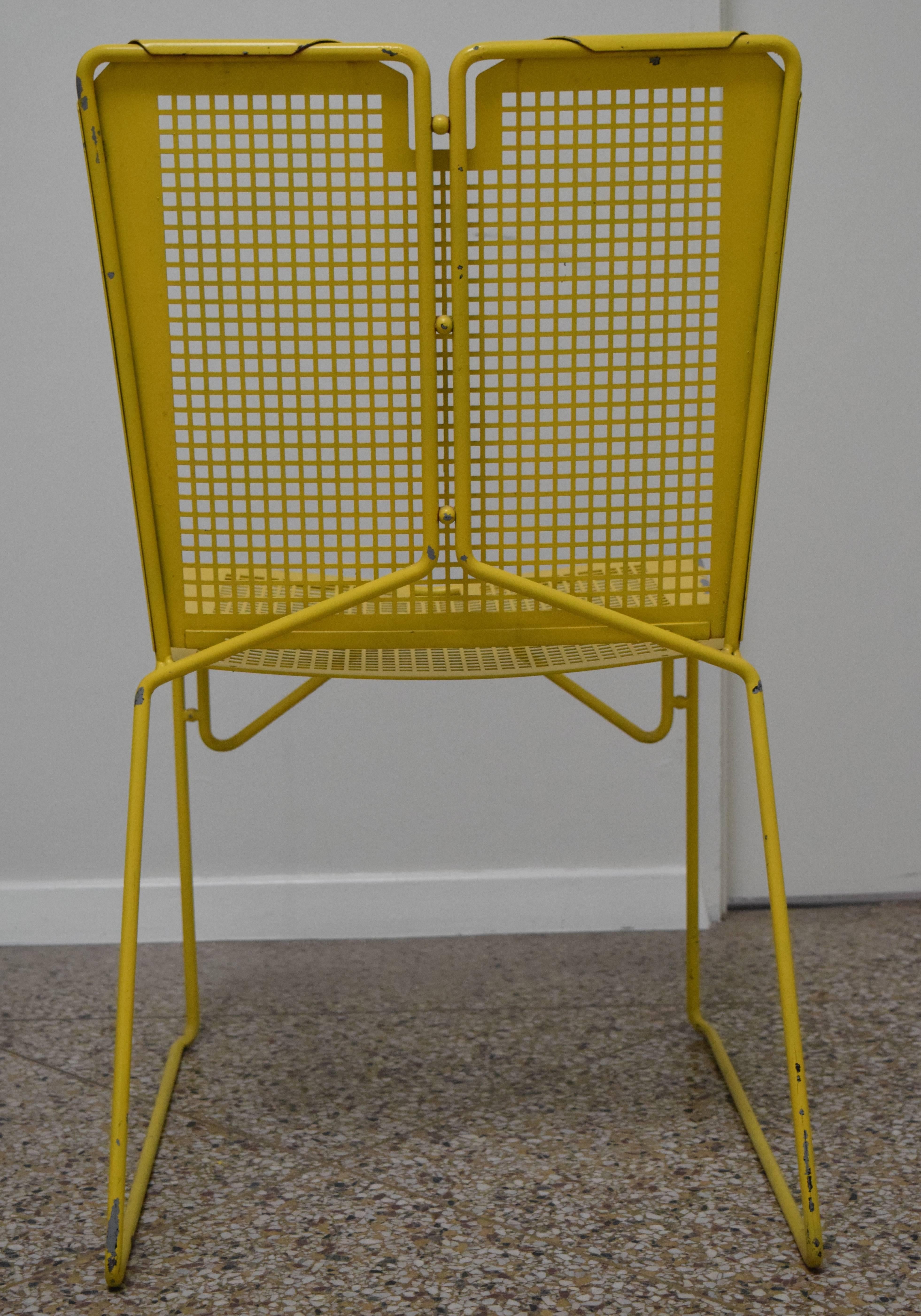 Vintage Perforated Steel Chairs In Distressed Condition For Sale In Princeton, NJ
