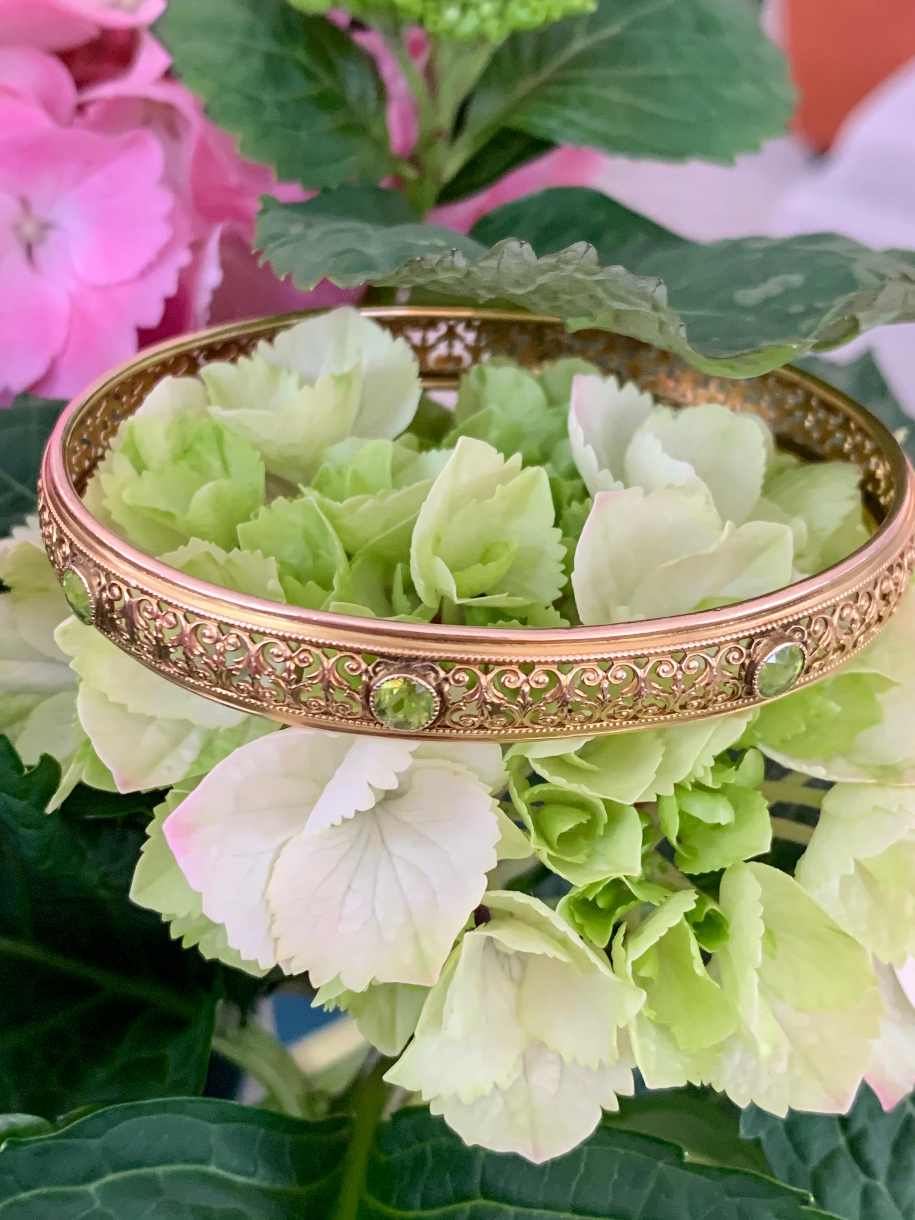 Vintage Peridot 14 Karat Gelbgold Armreif Armband Damen