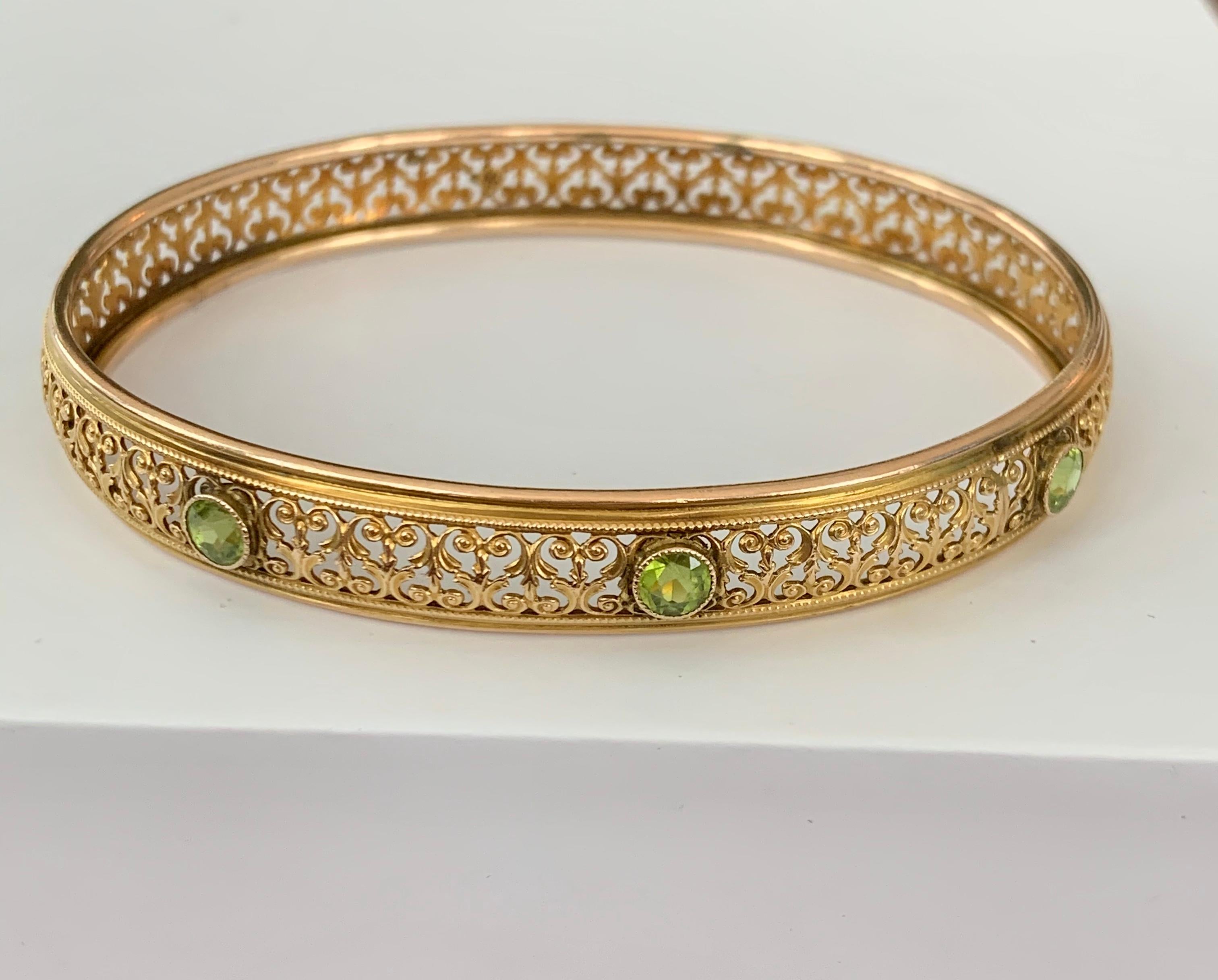 Vintage Peridot 14 Karat Gelbgold Armreif Armband 3