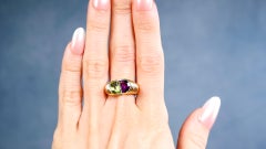 Bague Vintage Péridot Améthyste Or Jaune 18k