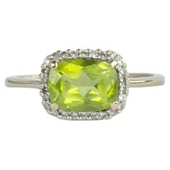 Vintage Peridot and Diamond 18 Carat White Gold Cluster Ring