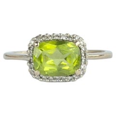 Vintage-Cluster-Ring aus 18 Karat Weißgold mit Peridot und Diamant