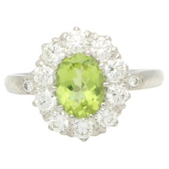 Vintage Peridot und Diamant Cluster Ring Set in Platin
