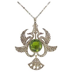 Vintage Peridot and Diamond Swan Necklace