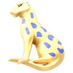 Vintage Peridot and Enamel 18k Yellow Gold Cheetah Brooch, circa 1950