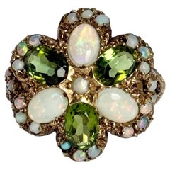Vintage Peridot and Opal 9 Carat Gold Cluster Ring