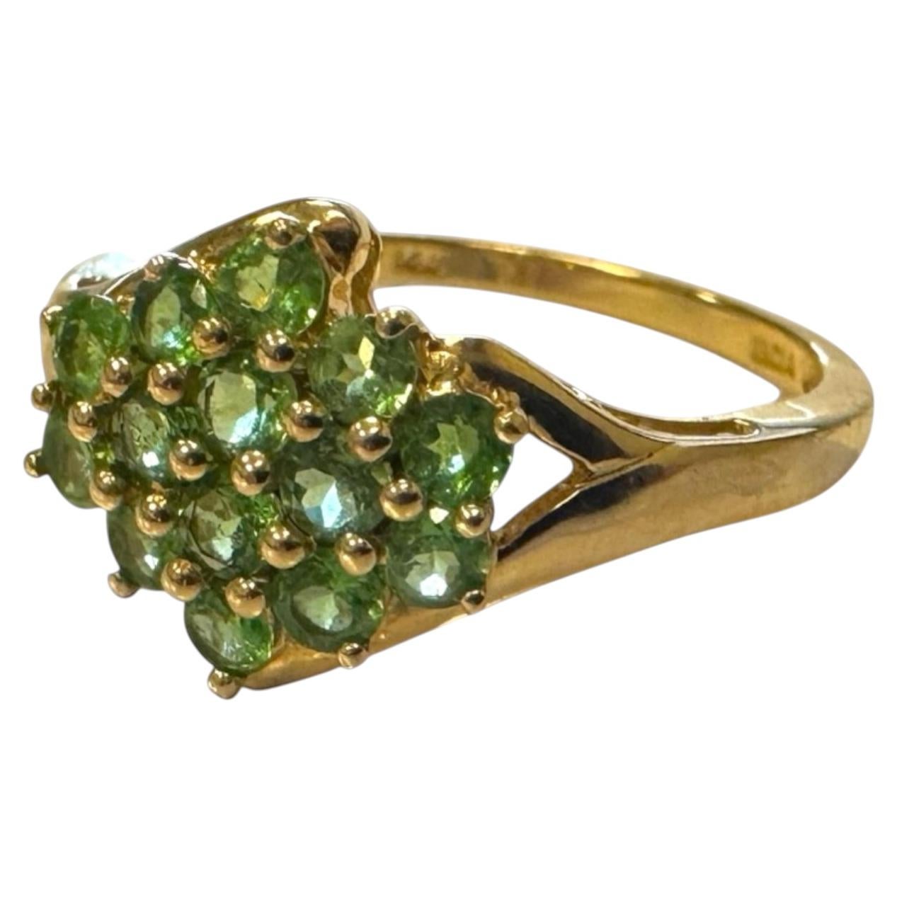 Vintage Peridot Cluster Ring 14K Yellow Gold