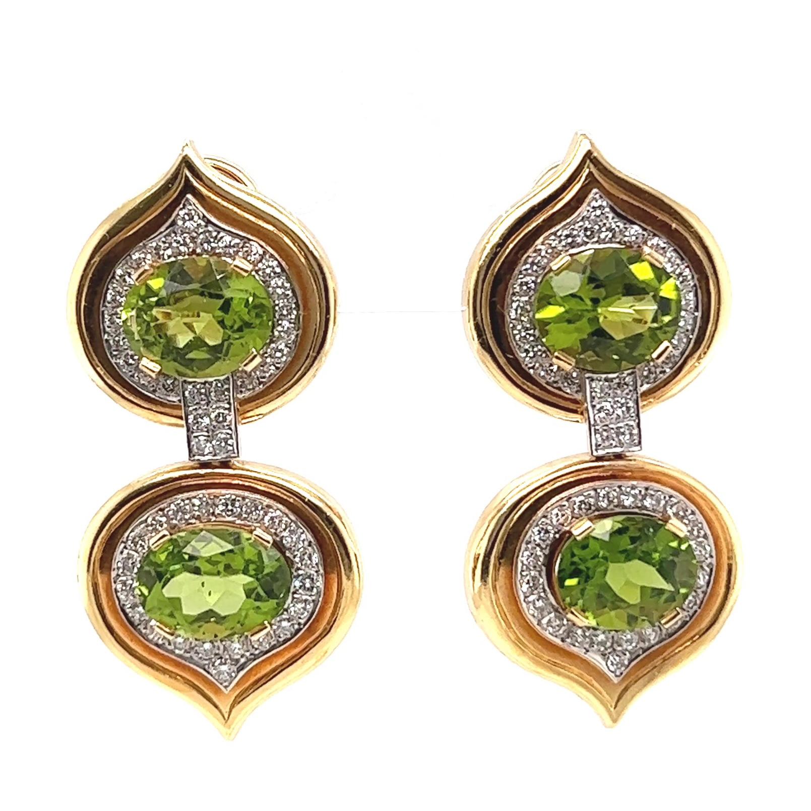 Women's or Men's Vintage Peridot Diamond 18 Karat Yellow Gold Platinum Day Night Earrings